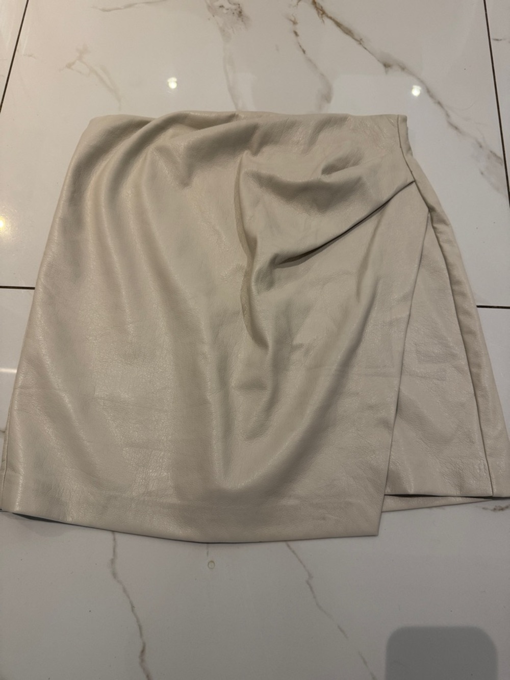 Wilfred Cream Faux Leather Mini Skirt with Wrap Detail